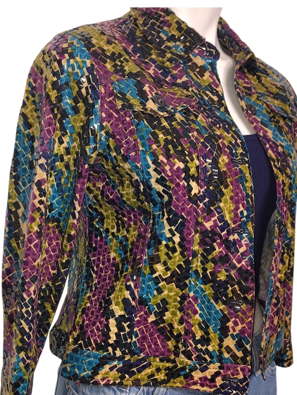 Snakeskin Print Jacket Shimmering Sequin Jacket Size 4P